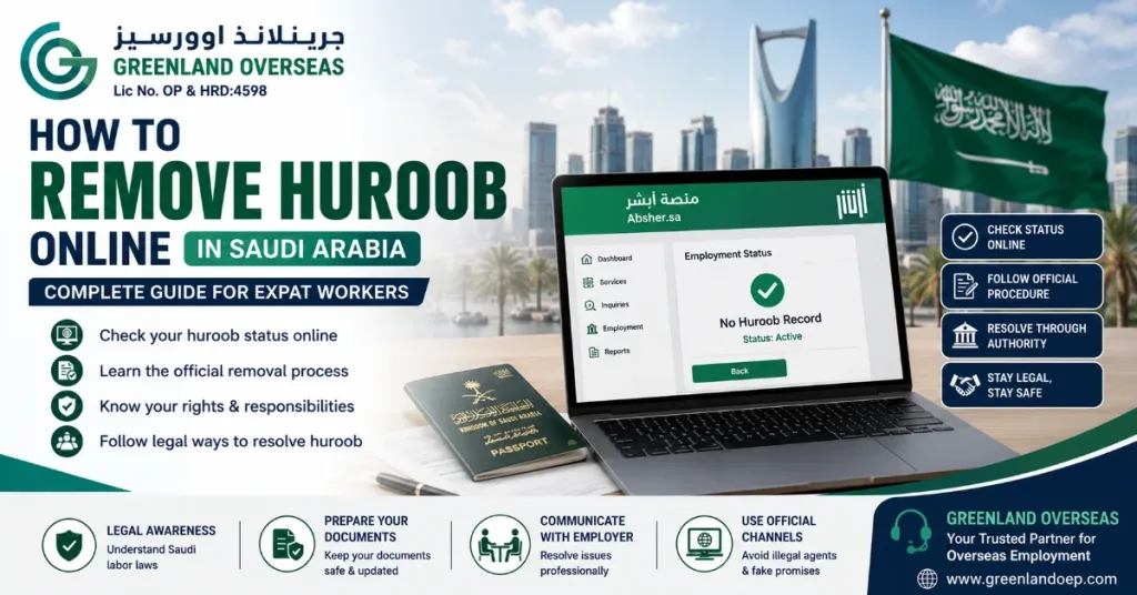 Worker checking Huroob status online in Saudi Arabia.