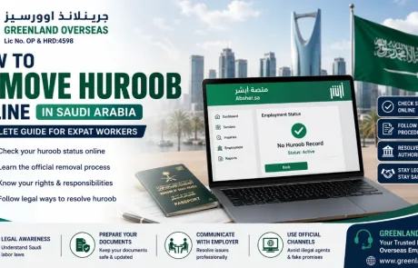 Worker checking Huroob status online in Saudi Arabia.