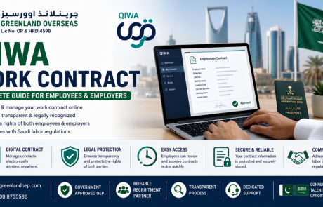 Employee reviewing a QIWA work contract online in Saudi Arabia.