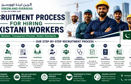 Recruitment process for hiring skilled Pakistani workers through Greenland Overseas.