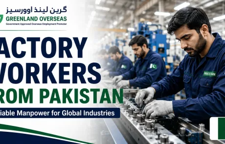 Pakistani factory workers operating machinery and working on a modern manufacturing production line.