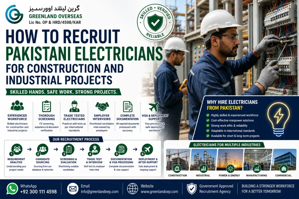 Recruit Pakistani electricians for construction and industrial projects
